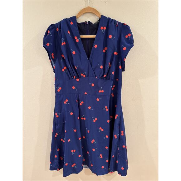 eShakti Dresses & Skirts - Eshakti Cherry Print Retro Fit & Flare Short Sleeve Dress Size 14 Pin-up Spring